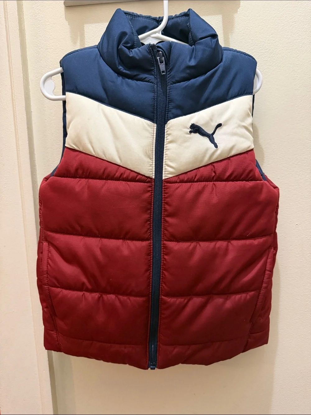 Puma Kids Navy, Cream & Red Colorblock Puffer Vest